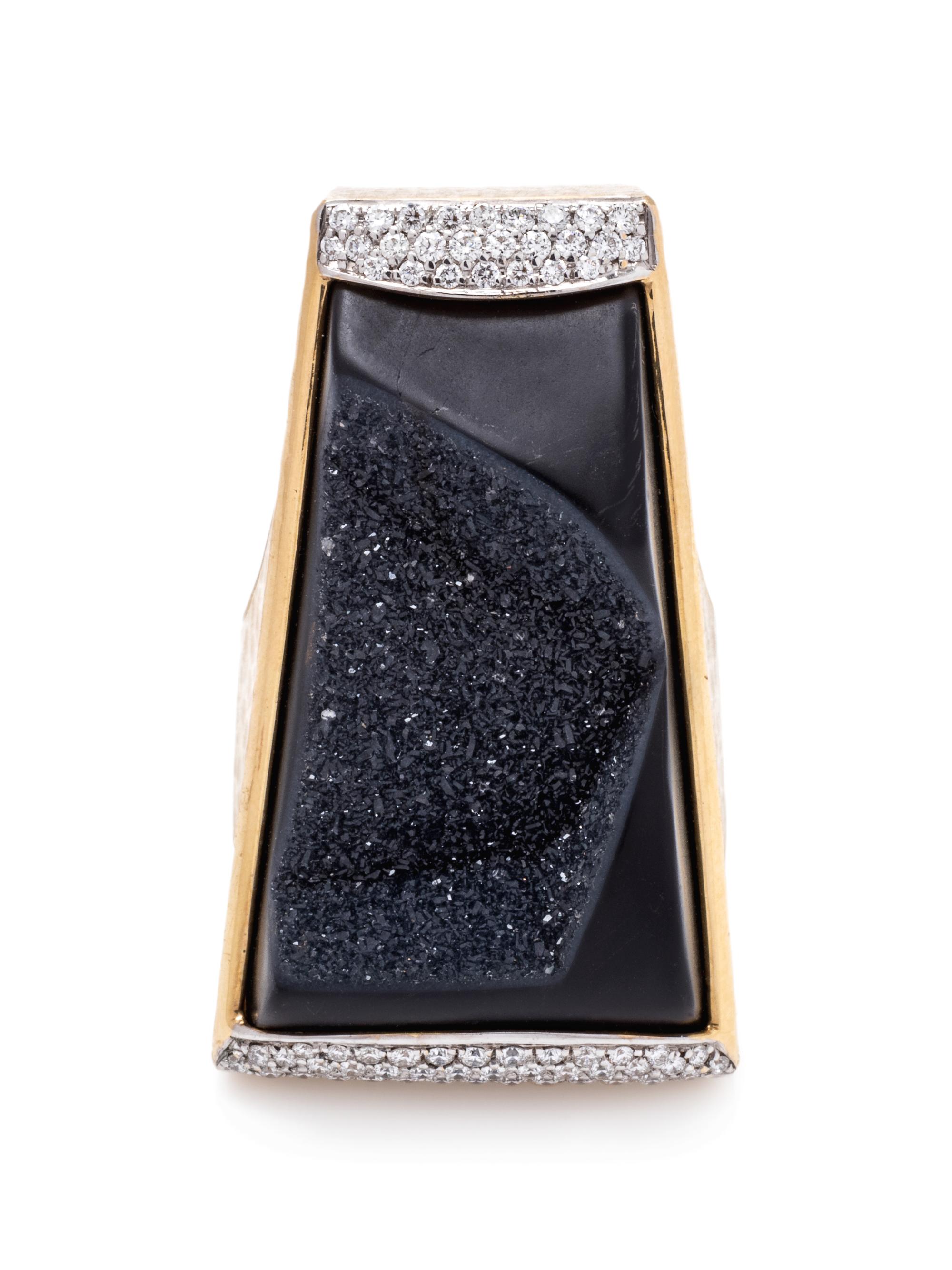An 18 Karat Yellow Gold, Diamond and Druzy Onyx Ring, Jorge Adeler,