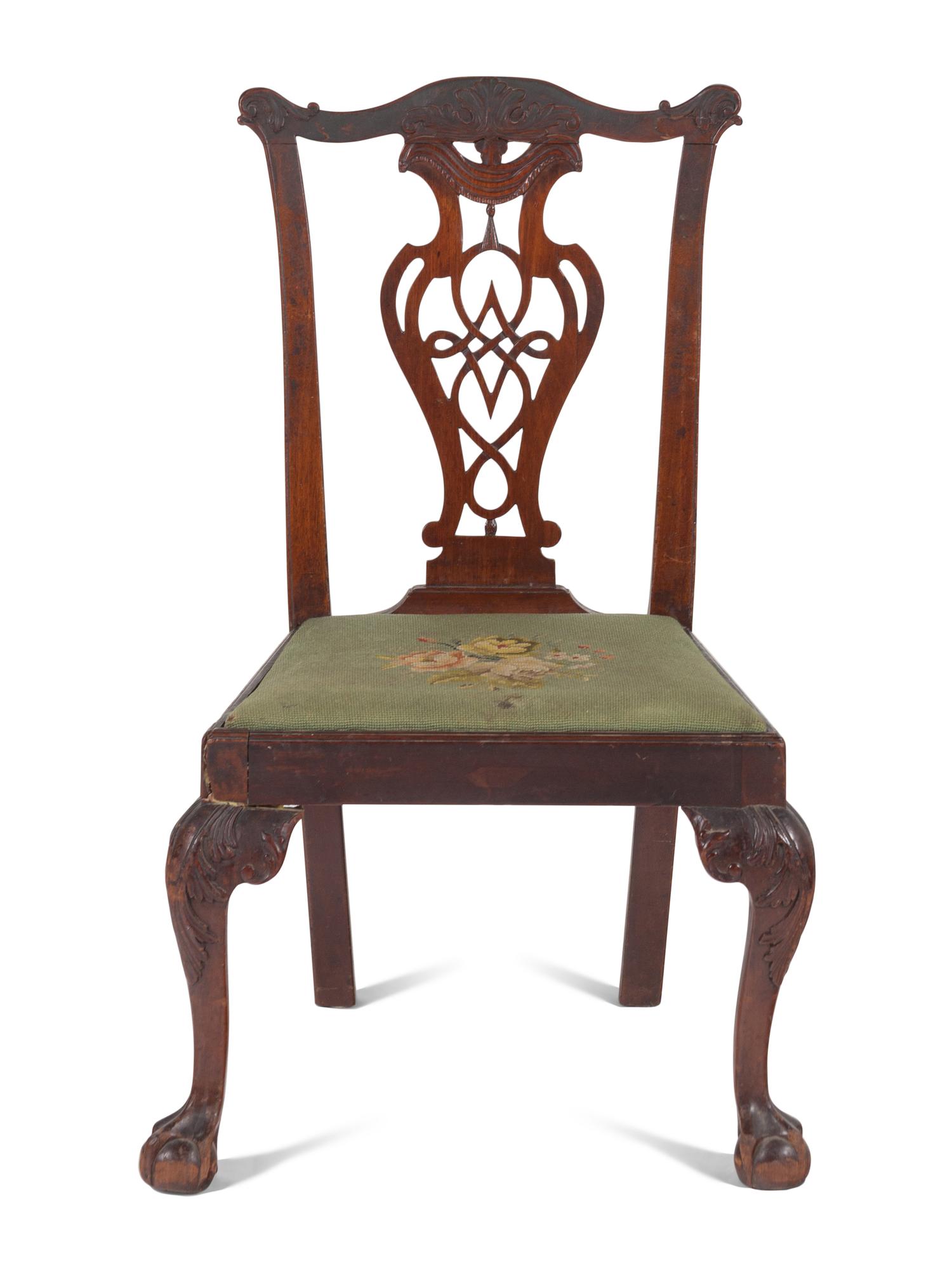 A Chippendale Carved Mahogany Claw-and-Ball Foot Side Chair