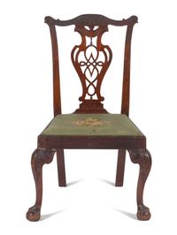 A Chippendale Carved Mahogany Claw-and-Ball Foot Side Chair