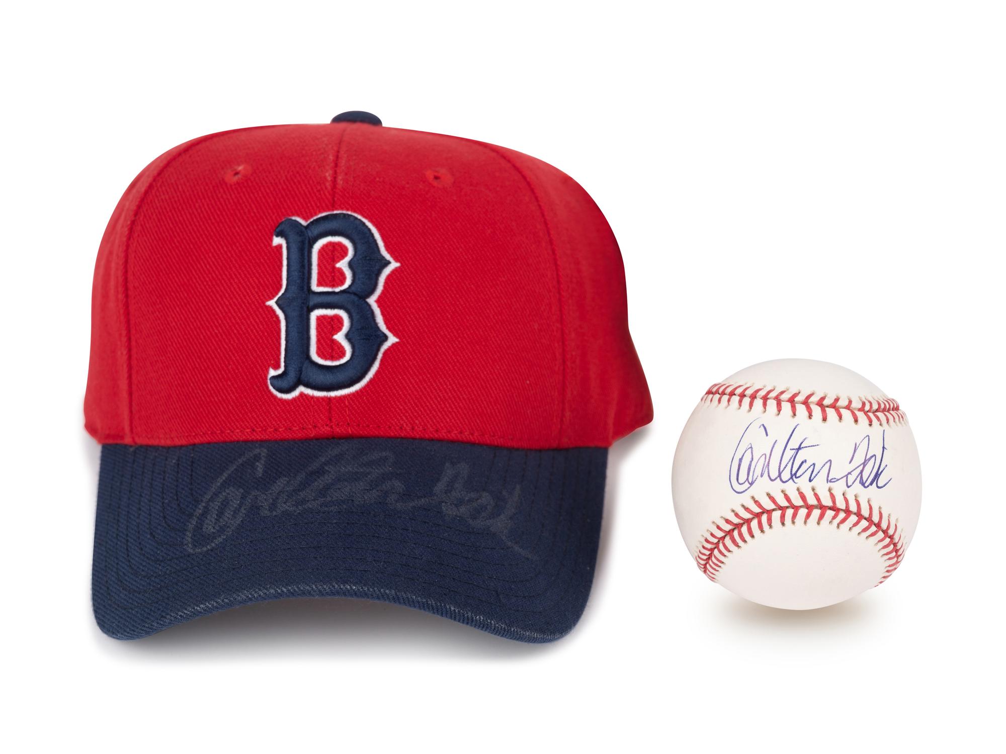 A Carlton Fisk Signed Baseball and Boston Red Sox Hat (Beckett Authentication Services Certified),