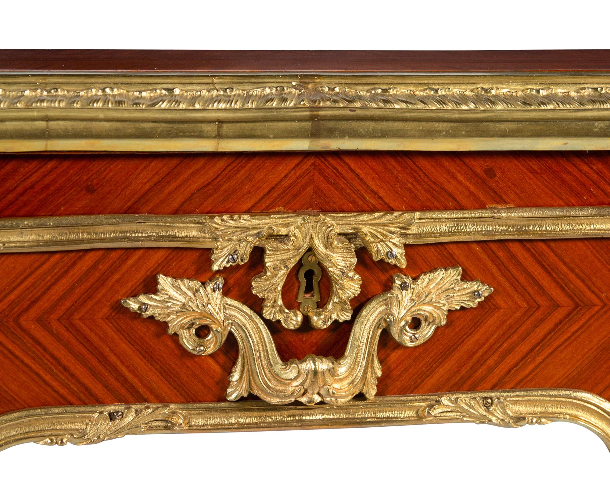A Louis XV Style Gilt Bronze Mounted Kingwood Bureau Plat