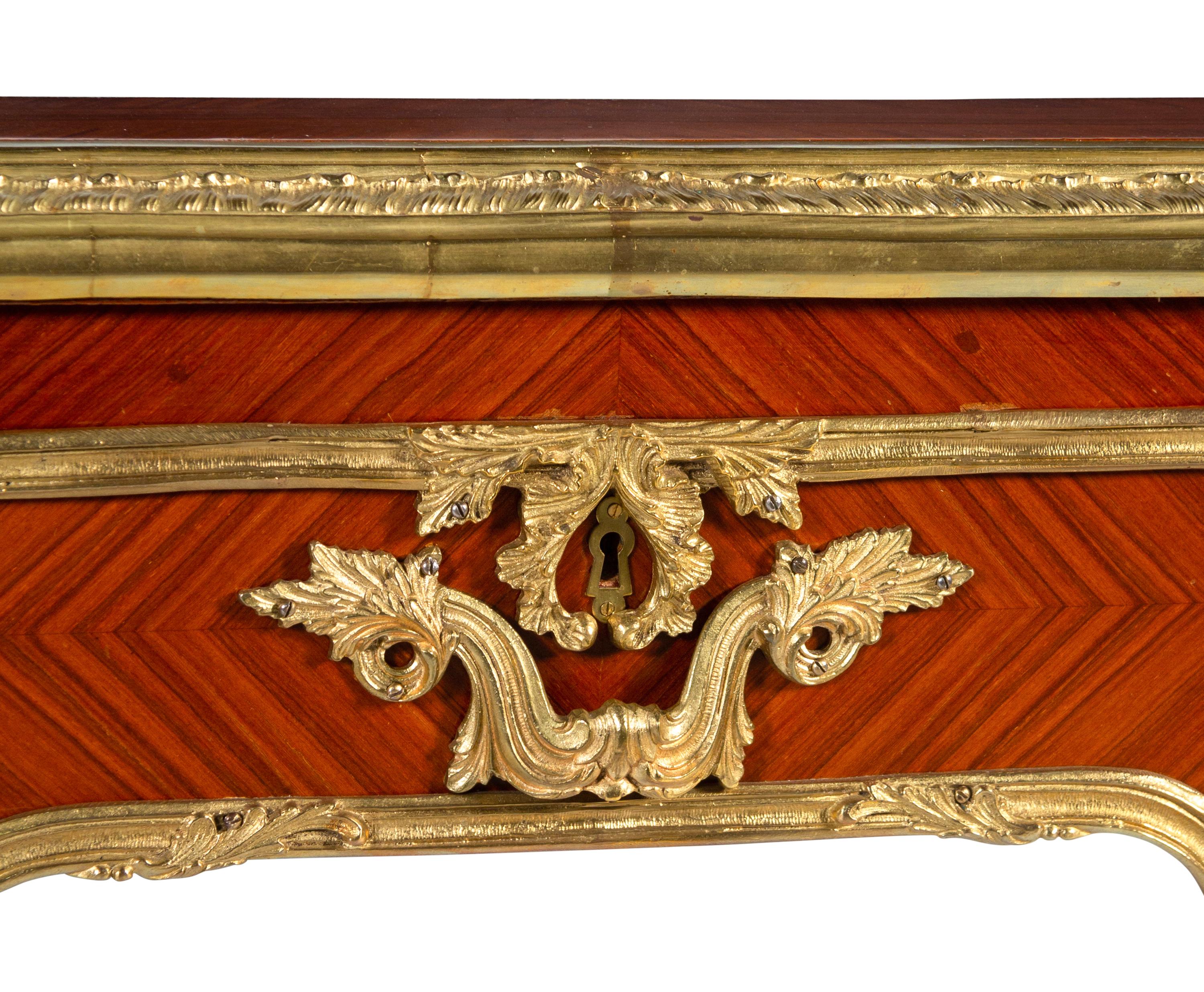 A Louis XV Style Gilt Bronze Mounted Kingwood Bureau Plat