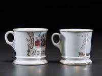 Two Soda Fountain Porcelain Occupational Shaving Mugs