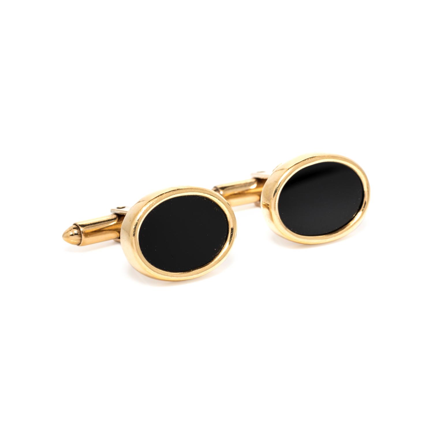 DAVID YURMAN, YELLOW GOLD AND ONYX CUFFLINKS
