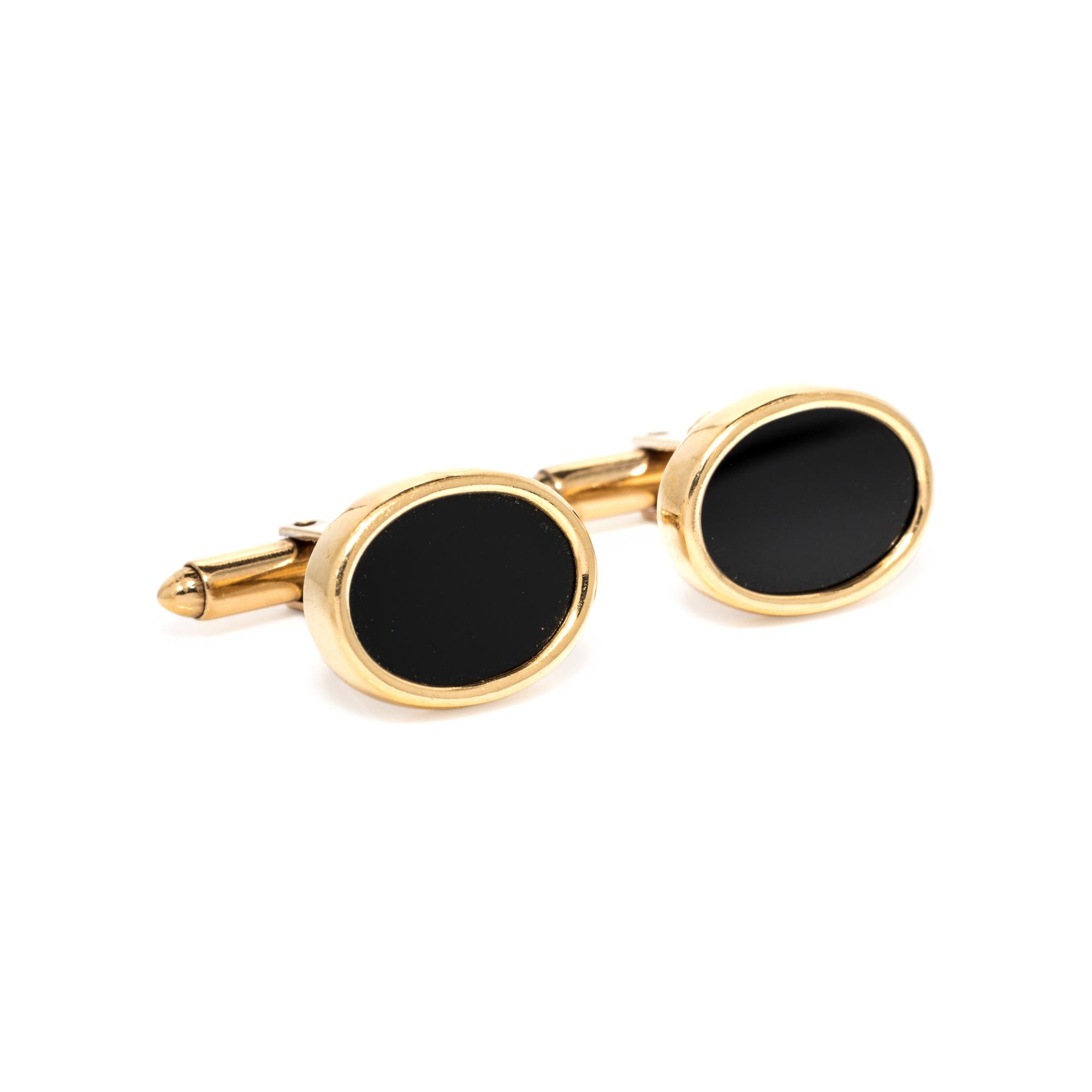 DAVID YURMAN, YELLOW GOLD AND ONYX CUFFLINKS