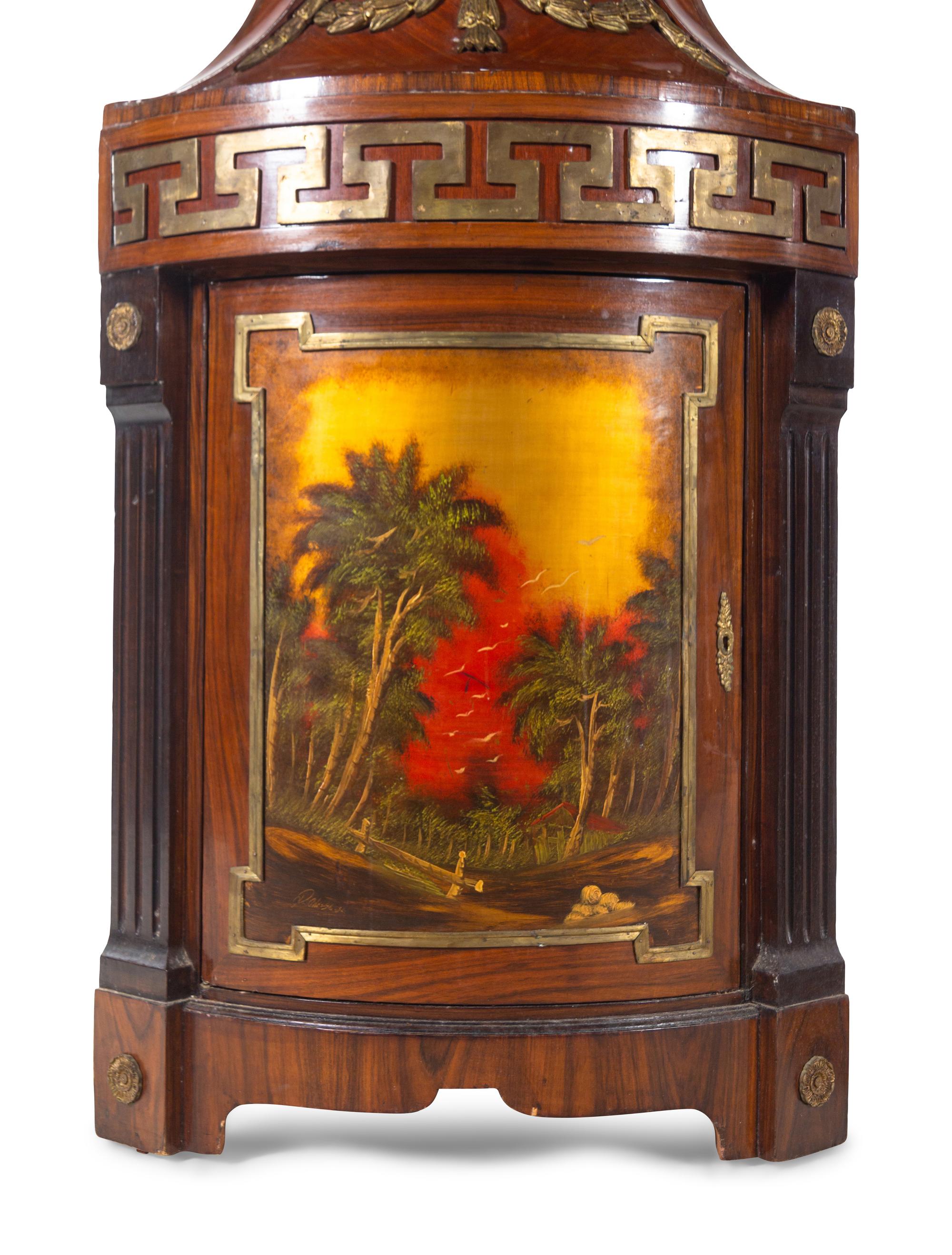 A Pair of Empire Style Ebonized and Vernis Martin Decorated Encoignures