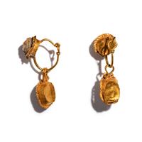 A Pair of Roman Gold and Onyx Cameo Earrings