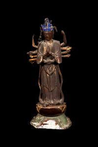 A Gilt and Polychrome Lacquered Wood Figure of Standing Kannon