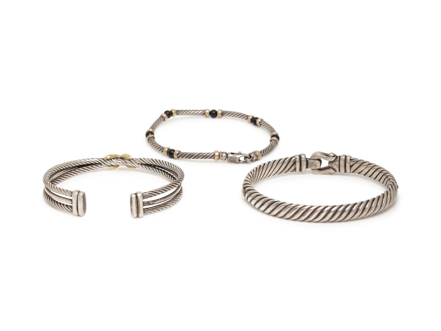 DAVID YURMAN, COLLECTION OF STERLING SILVER AND YELLOW GOLD BRACELETS