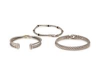 DAVID YURMAN, COLLECTION OF STERLING SILVER AND YELLOW GOLD BRACELETS