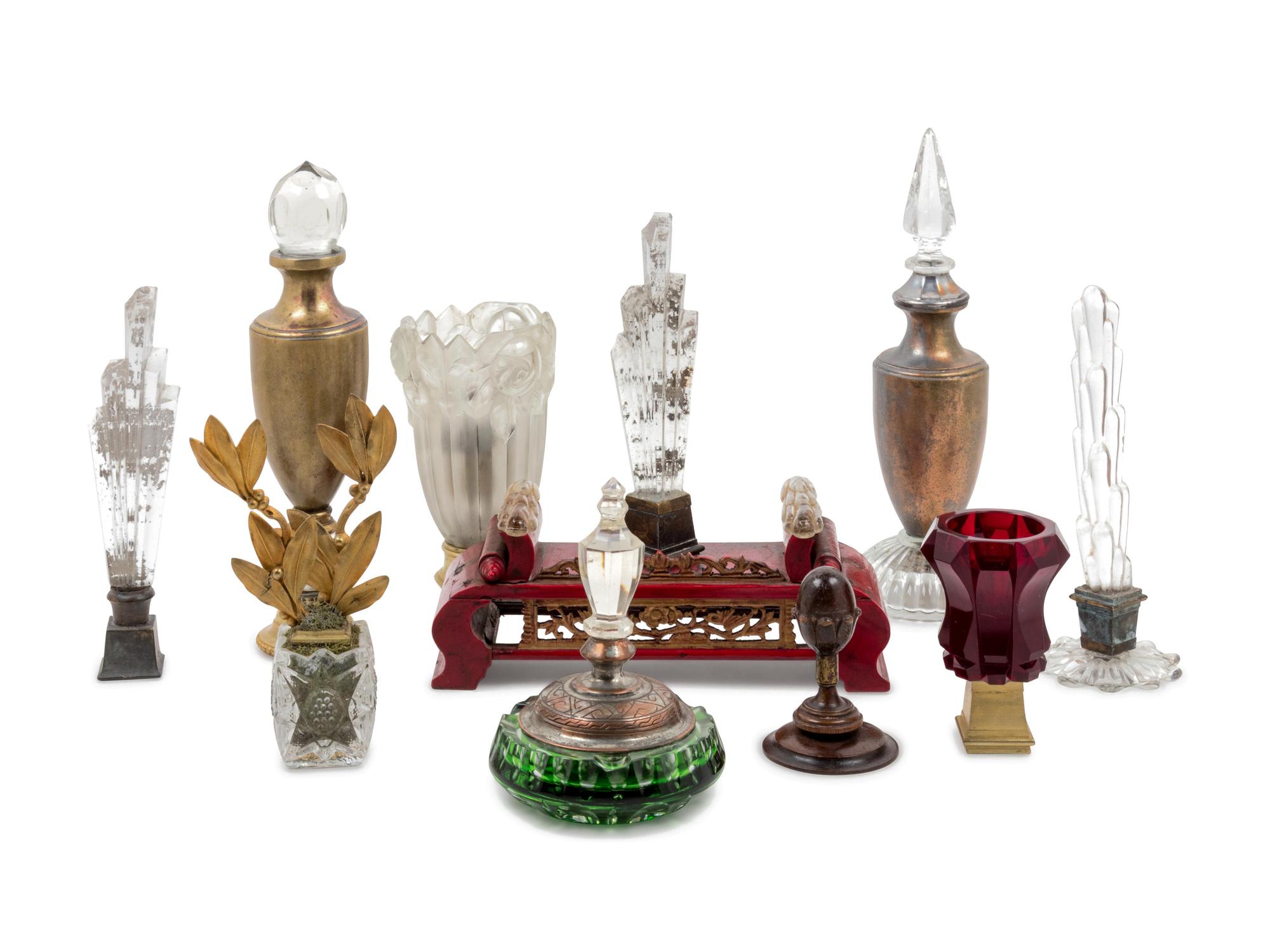 Nine Glass Mounted Table Ornaments