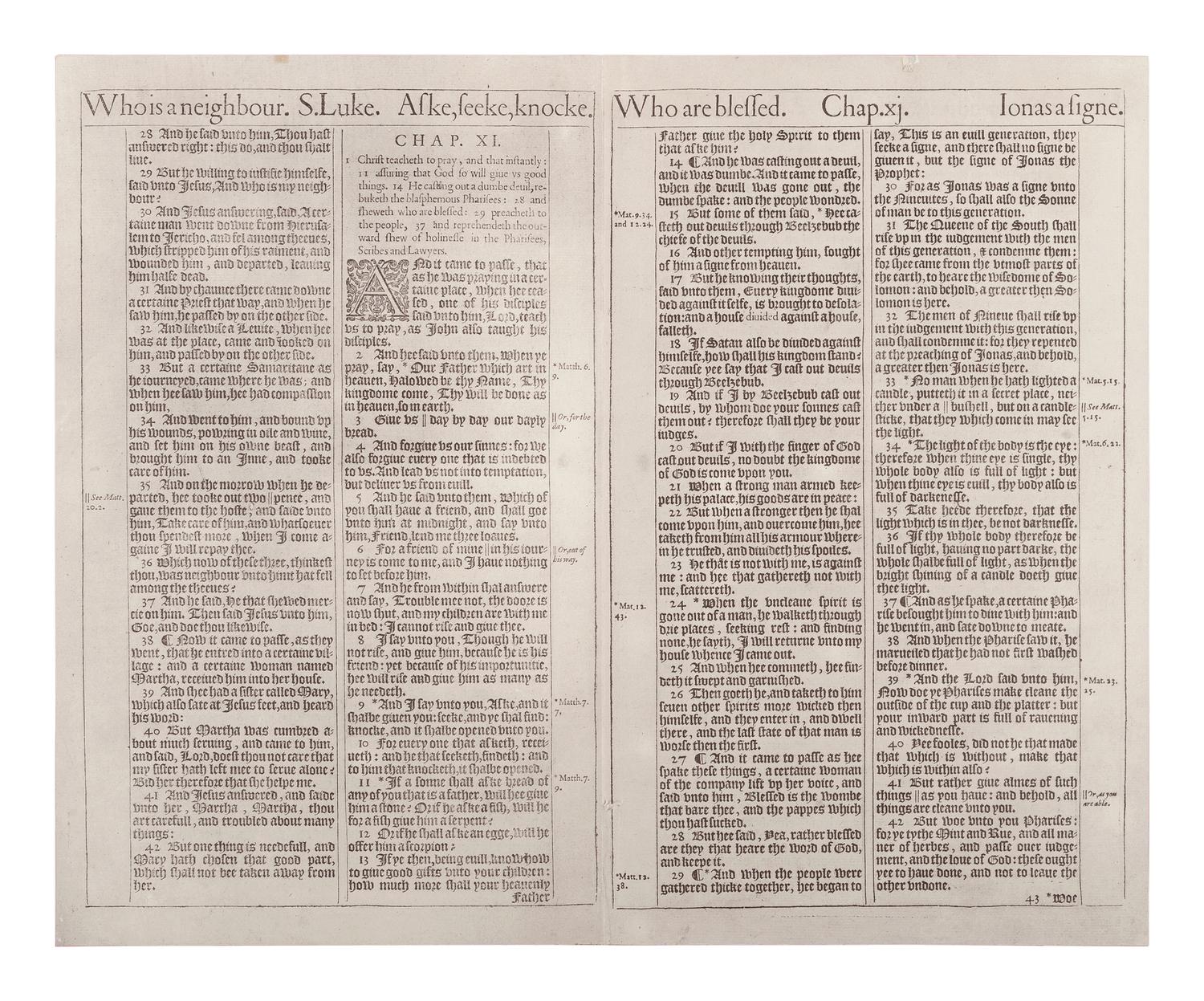 [BIBLE LEAVES - ENGLISH - 16TH AND 17TH CENTURIES]. A group of 8 Bible leaves in English, comprising: