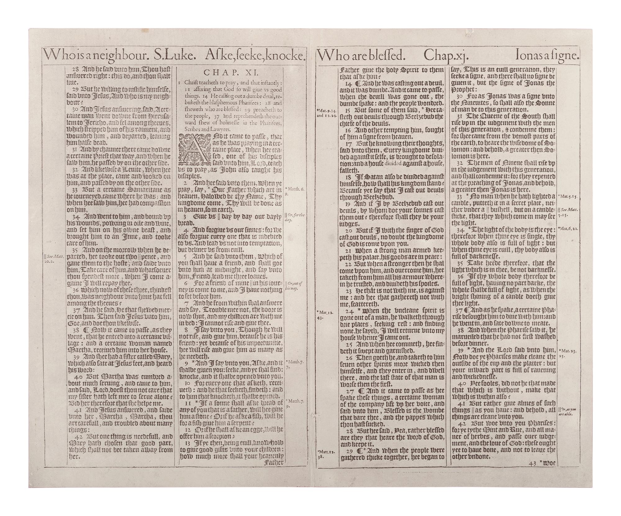 [BIBLE LEAVES - ENGLISH - 16TH AND 17TH CENTURIES]. A group of 8 Bible leaves in English, comprising: