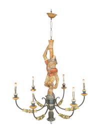 An Italian Painted Composition Six-Light Monkey Chandelier