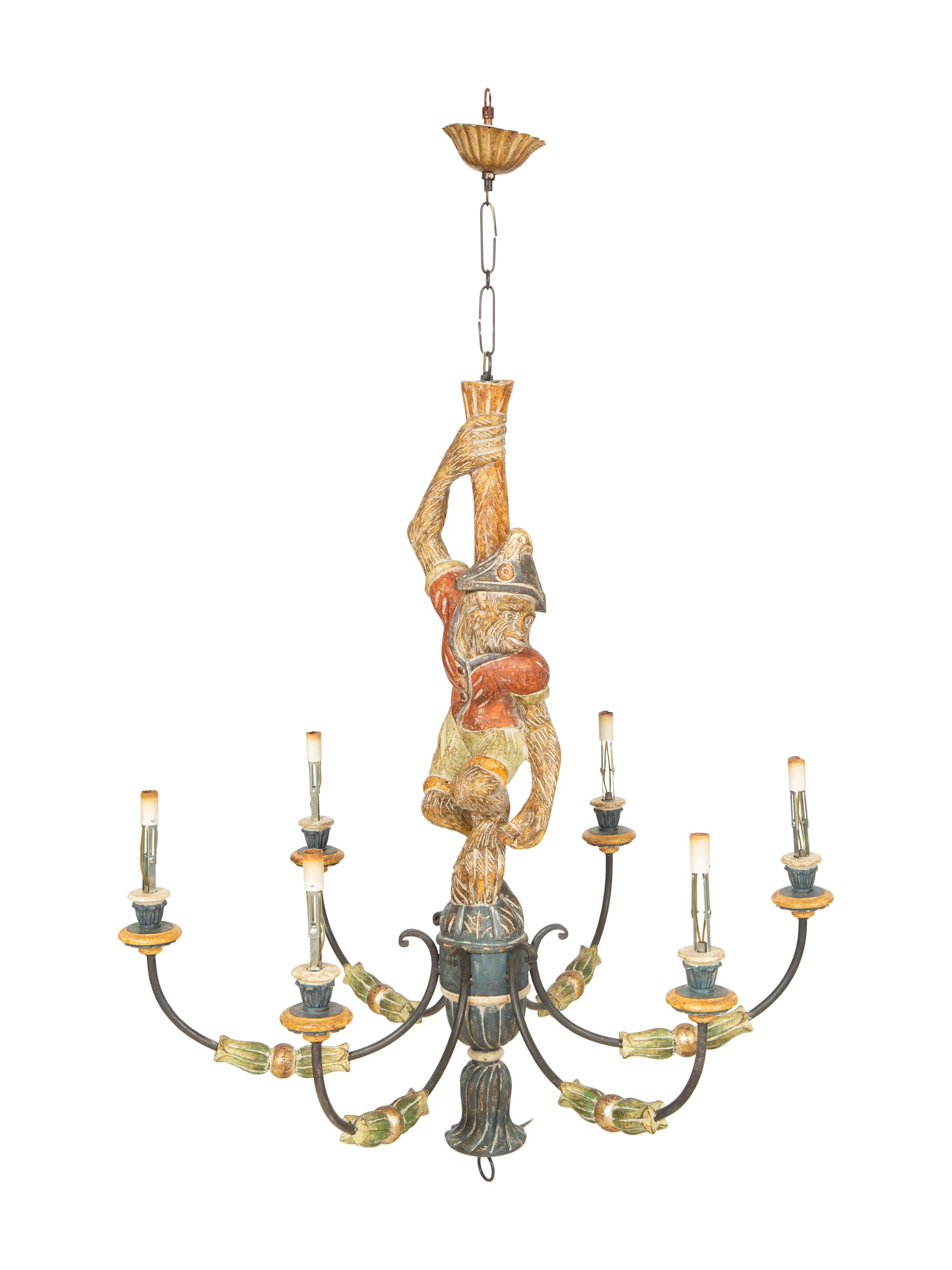 An Italian Painted Composition Six-Light Monkey Chandelier