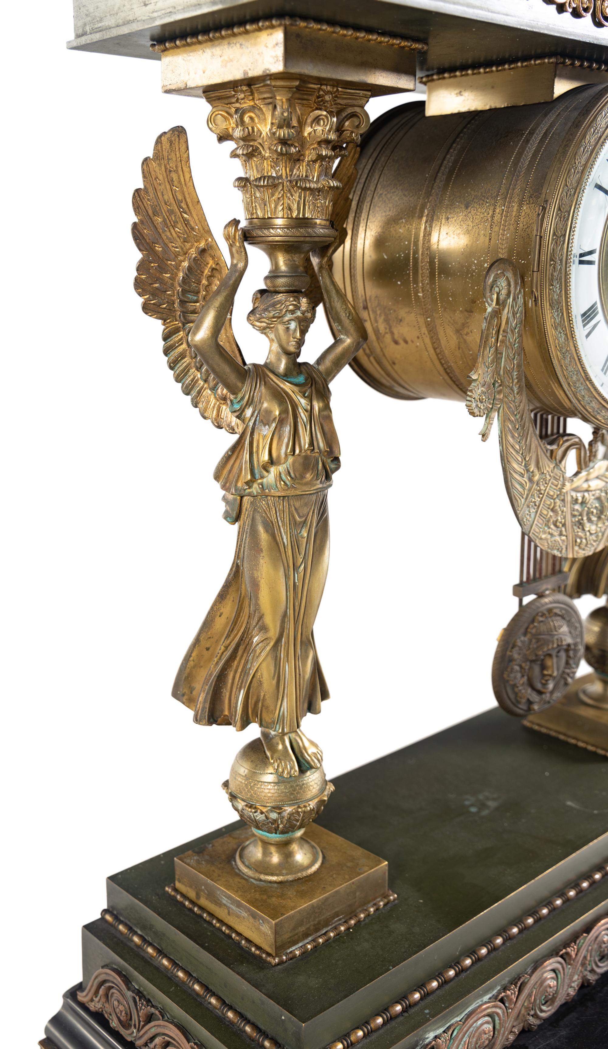 A Large Empire Style Gilt Bronze Mantel Clock