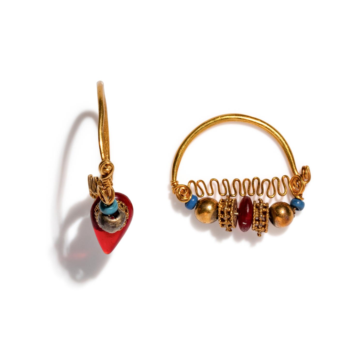 A Pair of Byzantine Gold and Glass Earrings