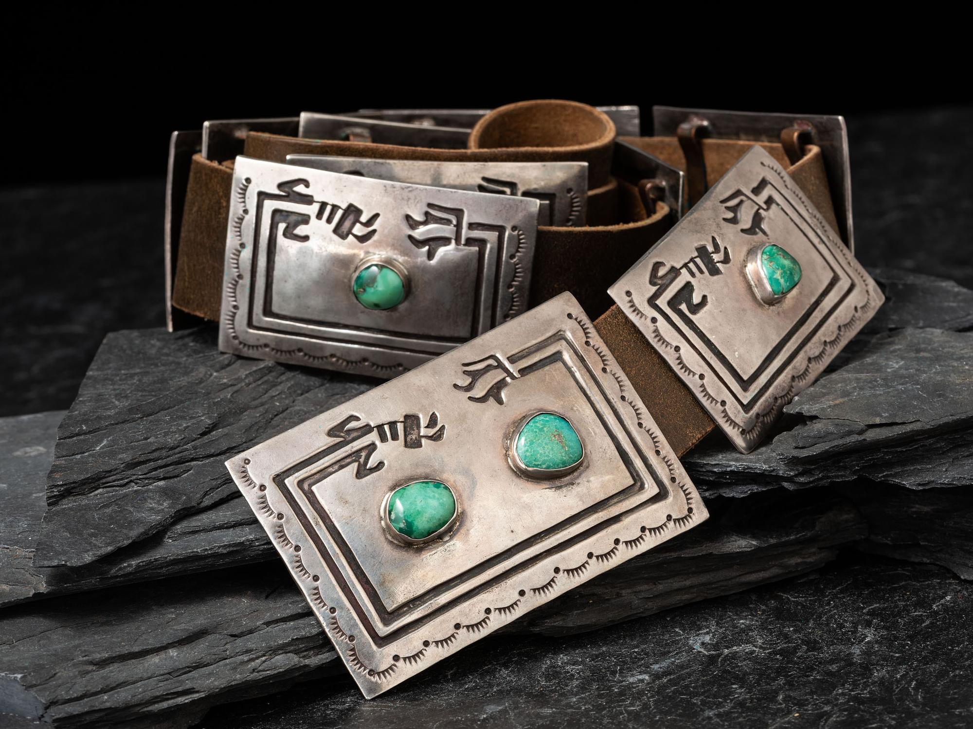 Navajo Silver and Turquoise Rainbowman Concha Belt