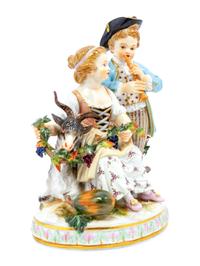A Meissen Porcelain Group of Children with a Goat