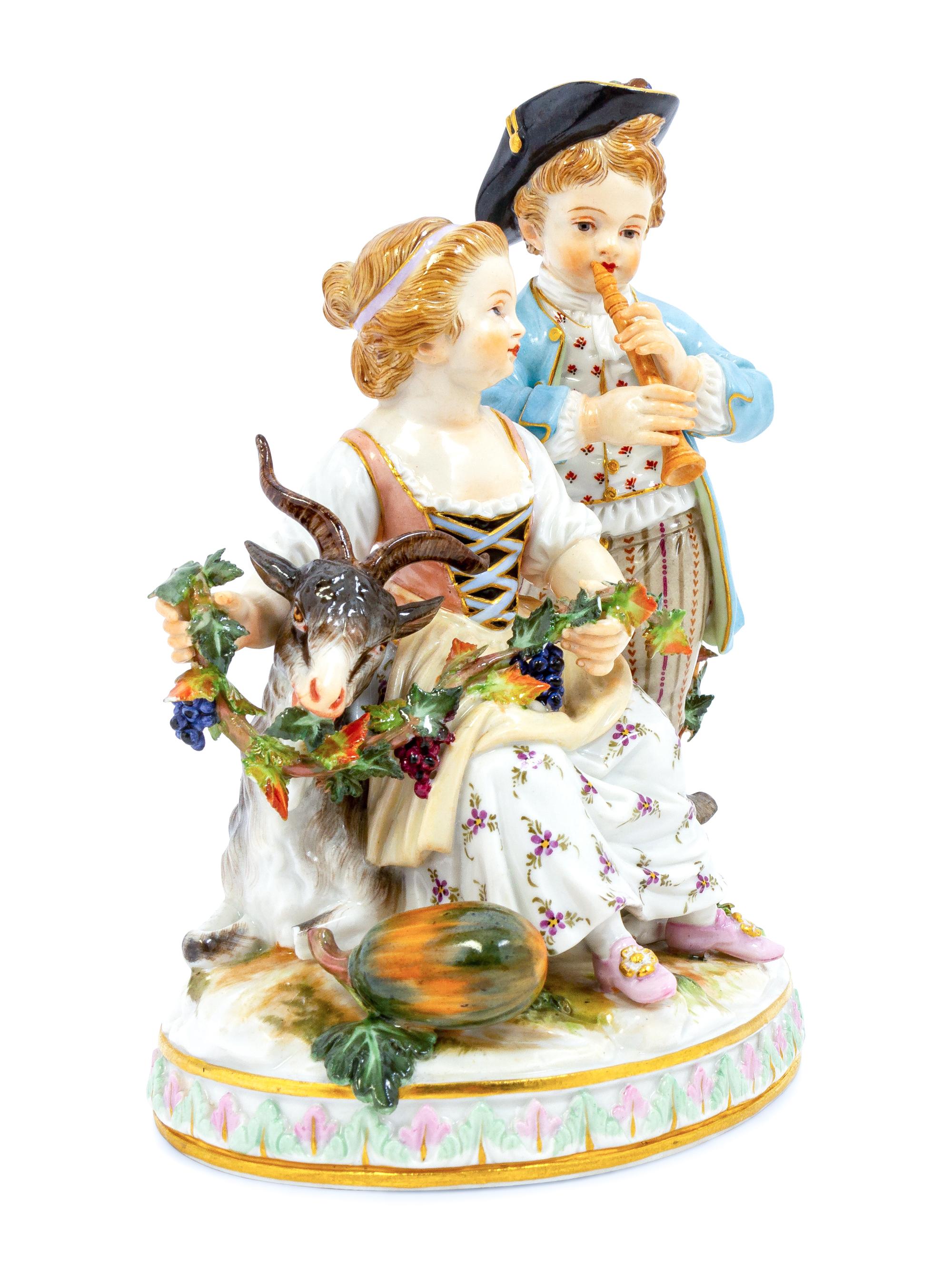 A Meissen Porcelain Group of Children with a Goat