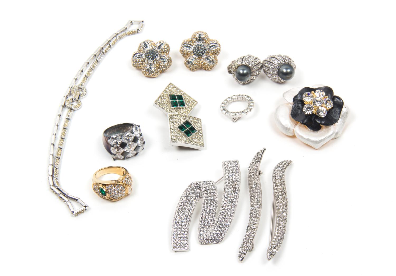 An Assortment of Rhinestone Costume Jewelry,