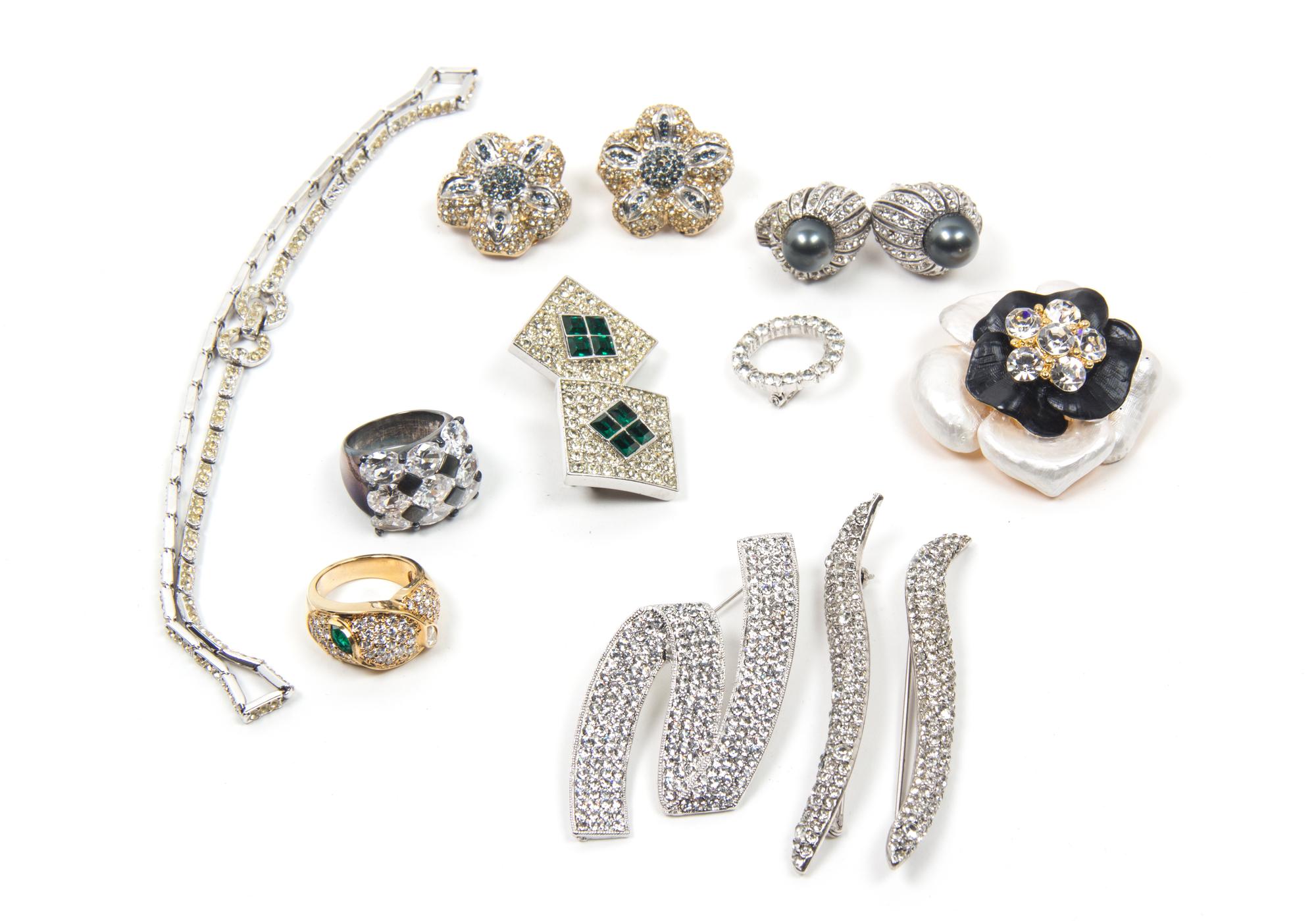 An Assortment of Rhinestone Costume Jewelry,
