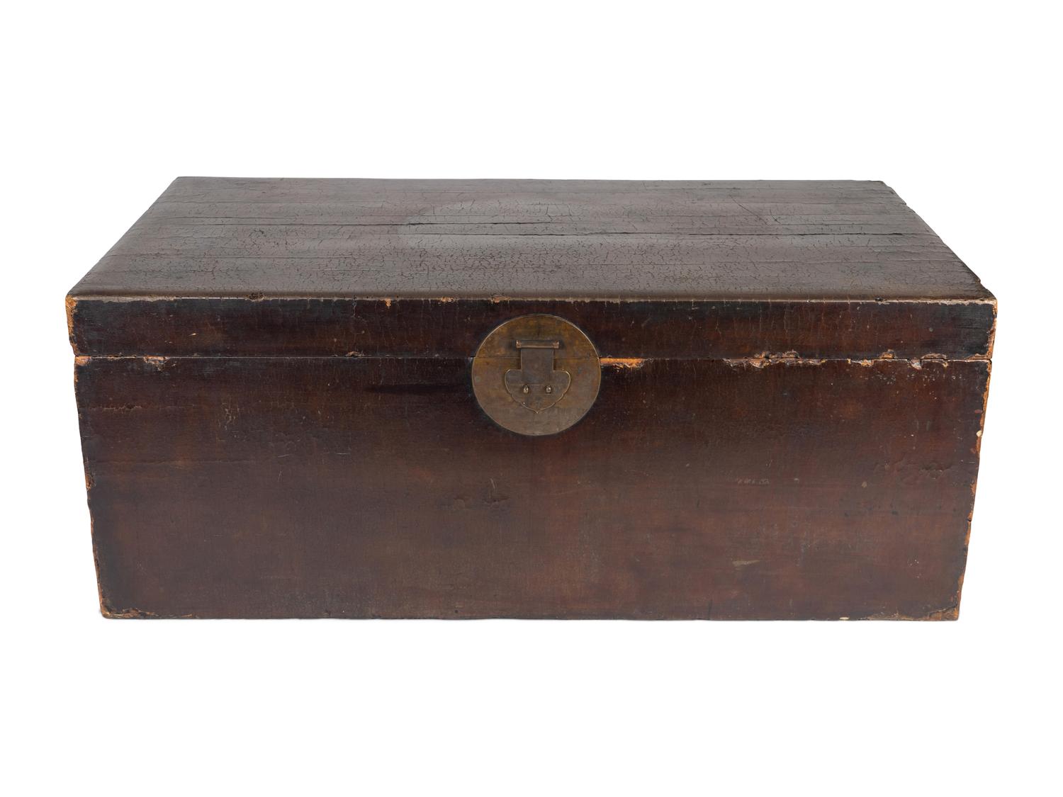 A Large Chinese Brown Leather Trunk