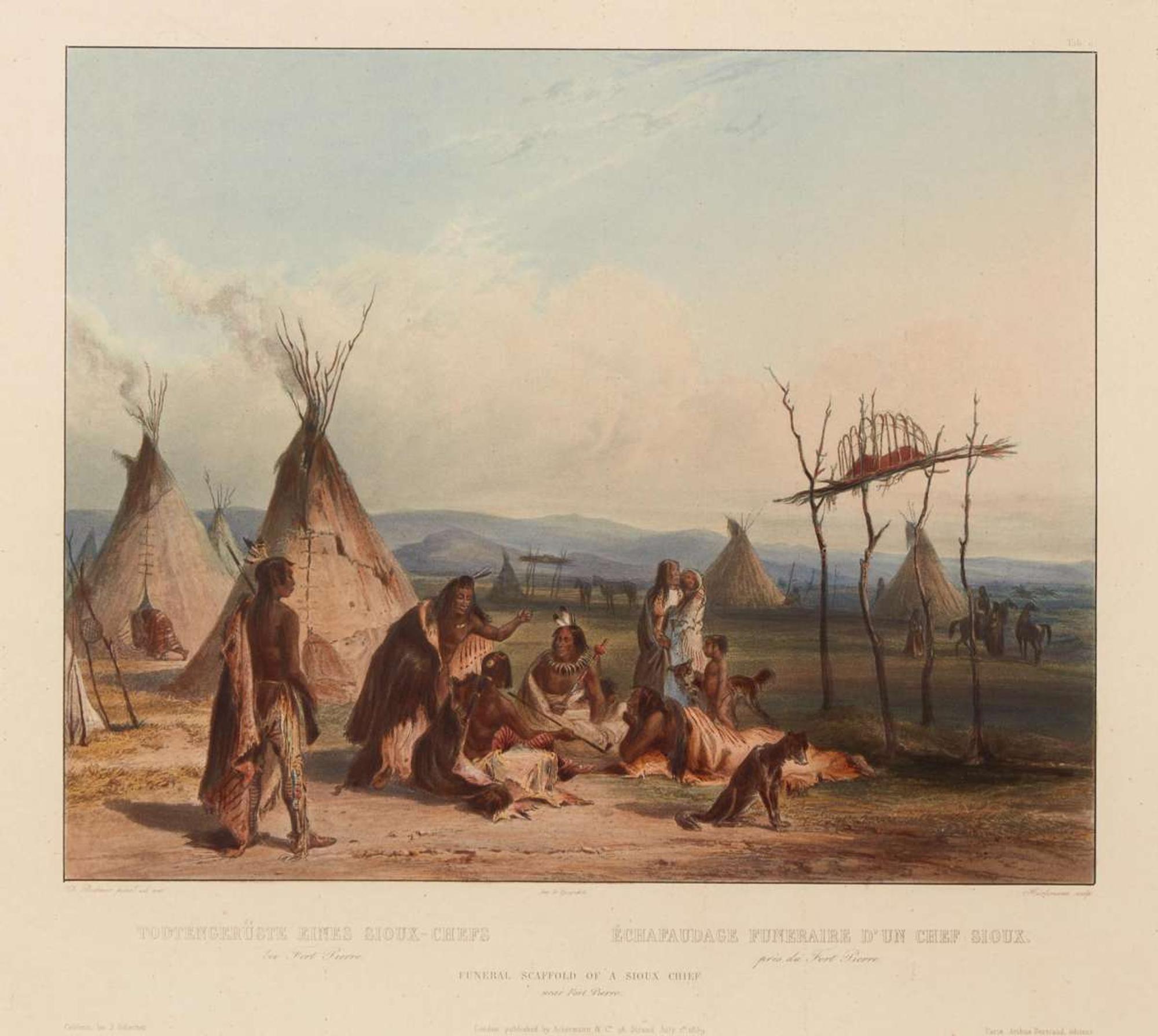 After Karl Bodmer (1809-1893), "Funeral Scaffold of a Sioux Chief near Fort Pierre," circa 1840
