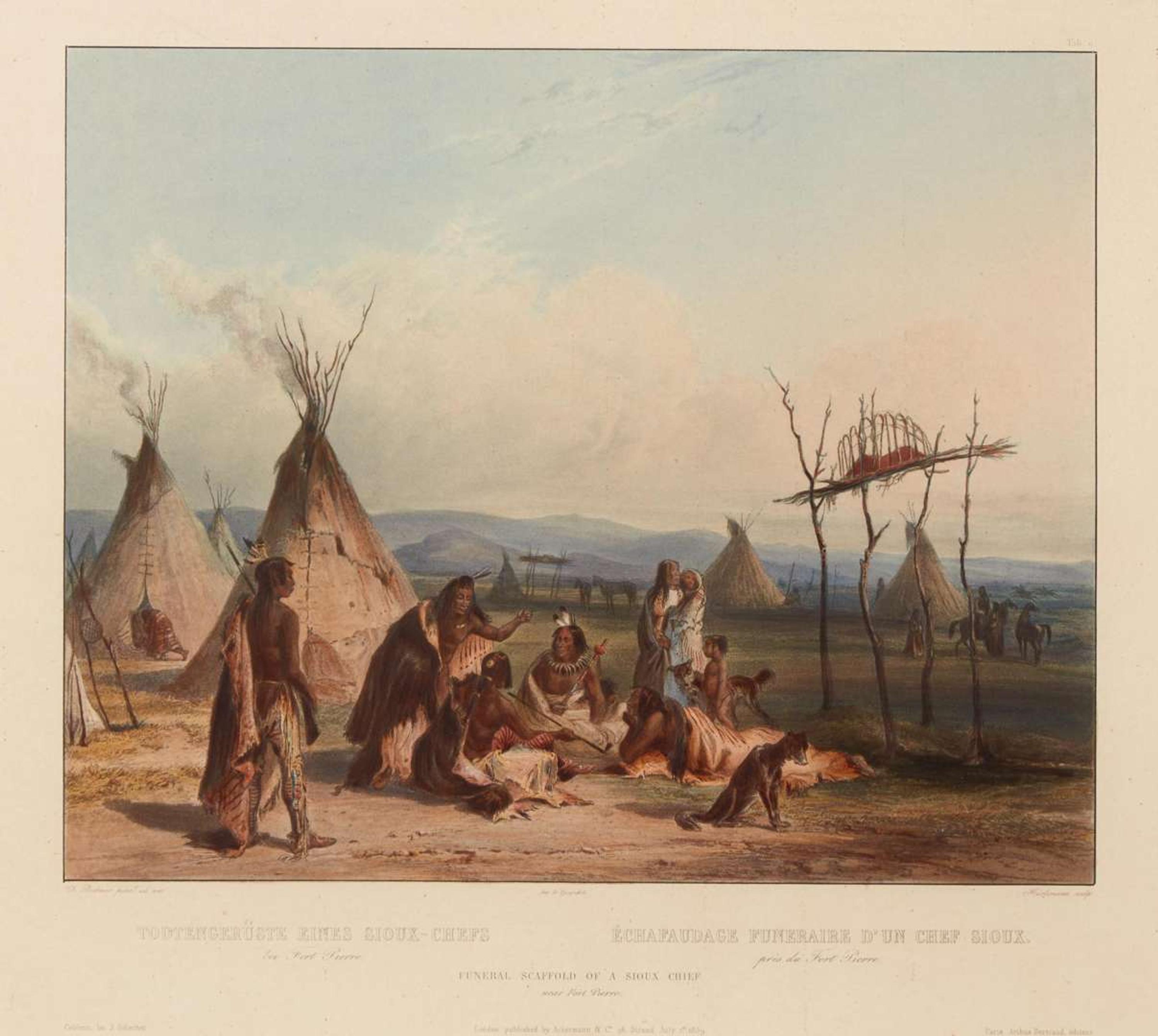 After Karl Bodmer (1809-1893), "Funeral Scaffold of a Sioux Chief near Fort Pierre," circa 1840