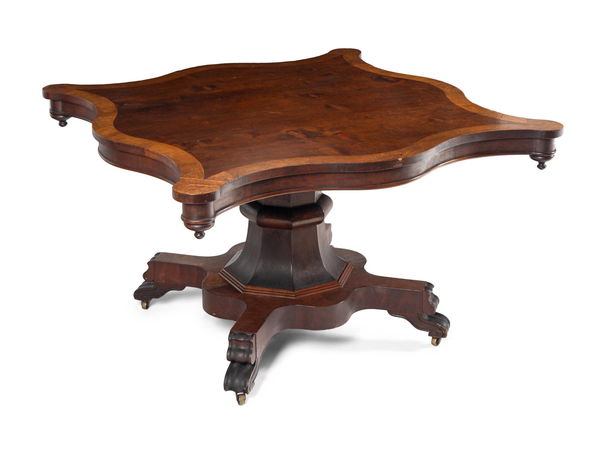 An American Classical Mahogany and Birdseye Maple Tilt-Top Table