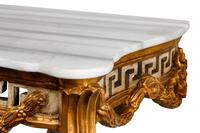 A Pair of Italian Neoclassical Style Painted and Parcel Gilt Marble-Top Console Tables