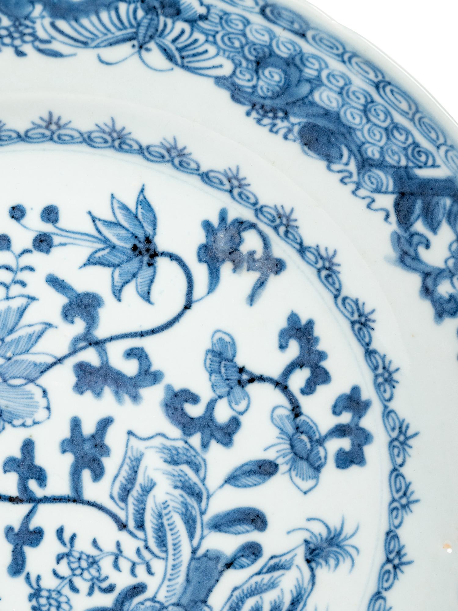 Three Chinese Export Blue and White Porcelain Plates