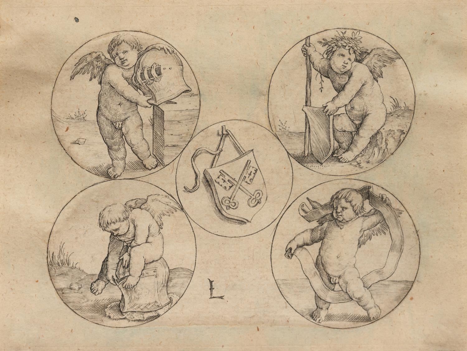 Four putti and the coat-of-arms of Leiden