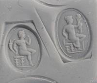 A Roman Banded Agate and Two Green Jasper Ring Stones with Mythological Figures — Set in a gold ring