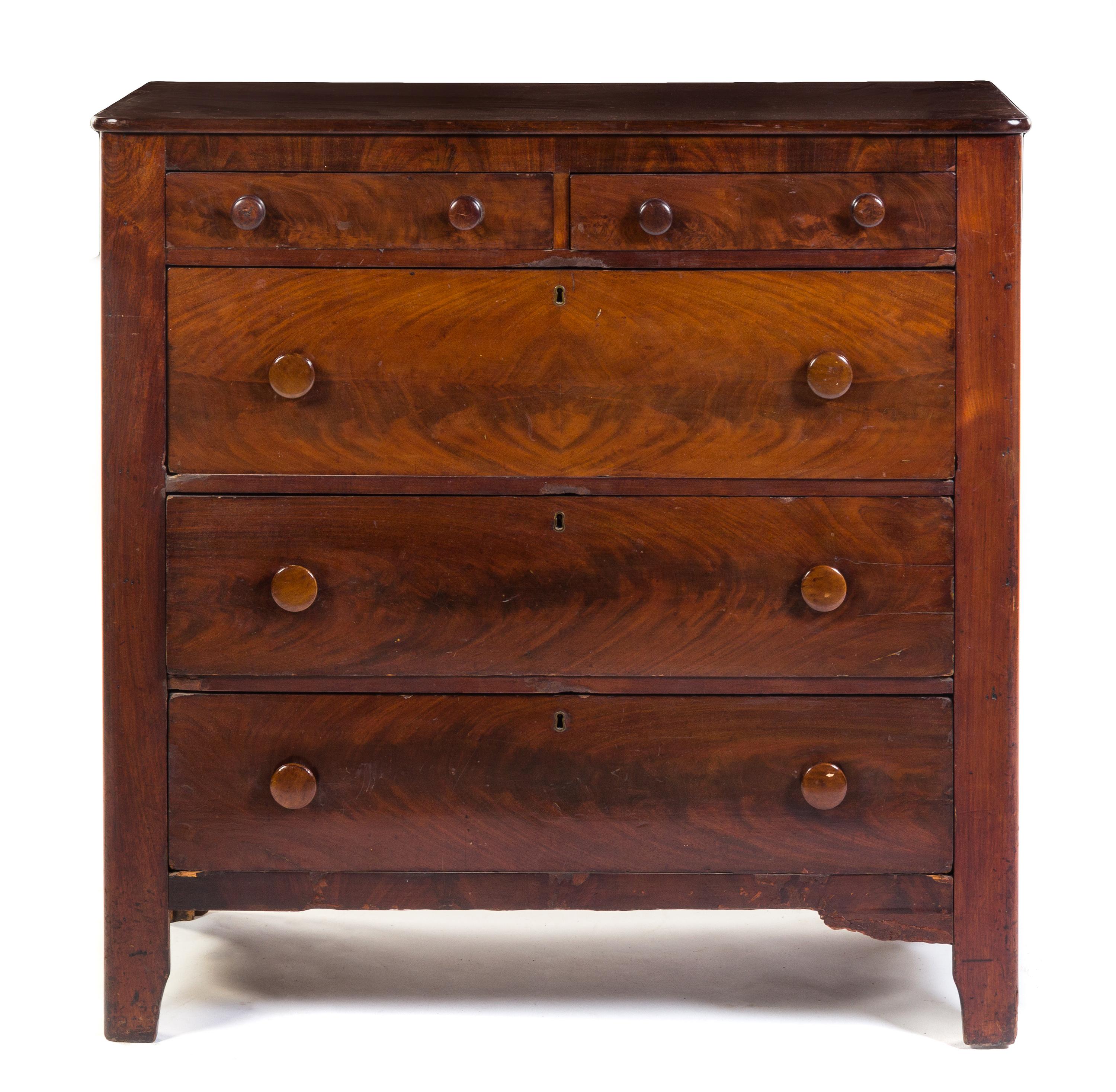 An American Empire Mahogany Chest of Drawers Height 40 1/4 x width 41 1/4 x depth 18 inches. — 19TH CENTURY