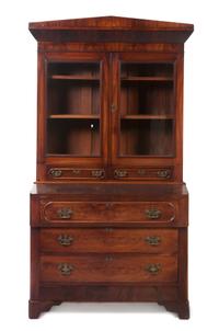 An American Empire Mahogany Secretary Bookcase, Height 74 1/2 x width 39 x depth 17 3/4 inches.