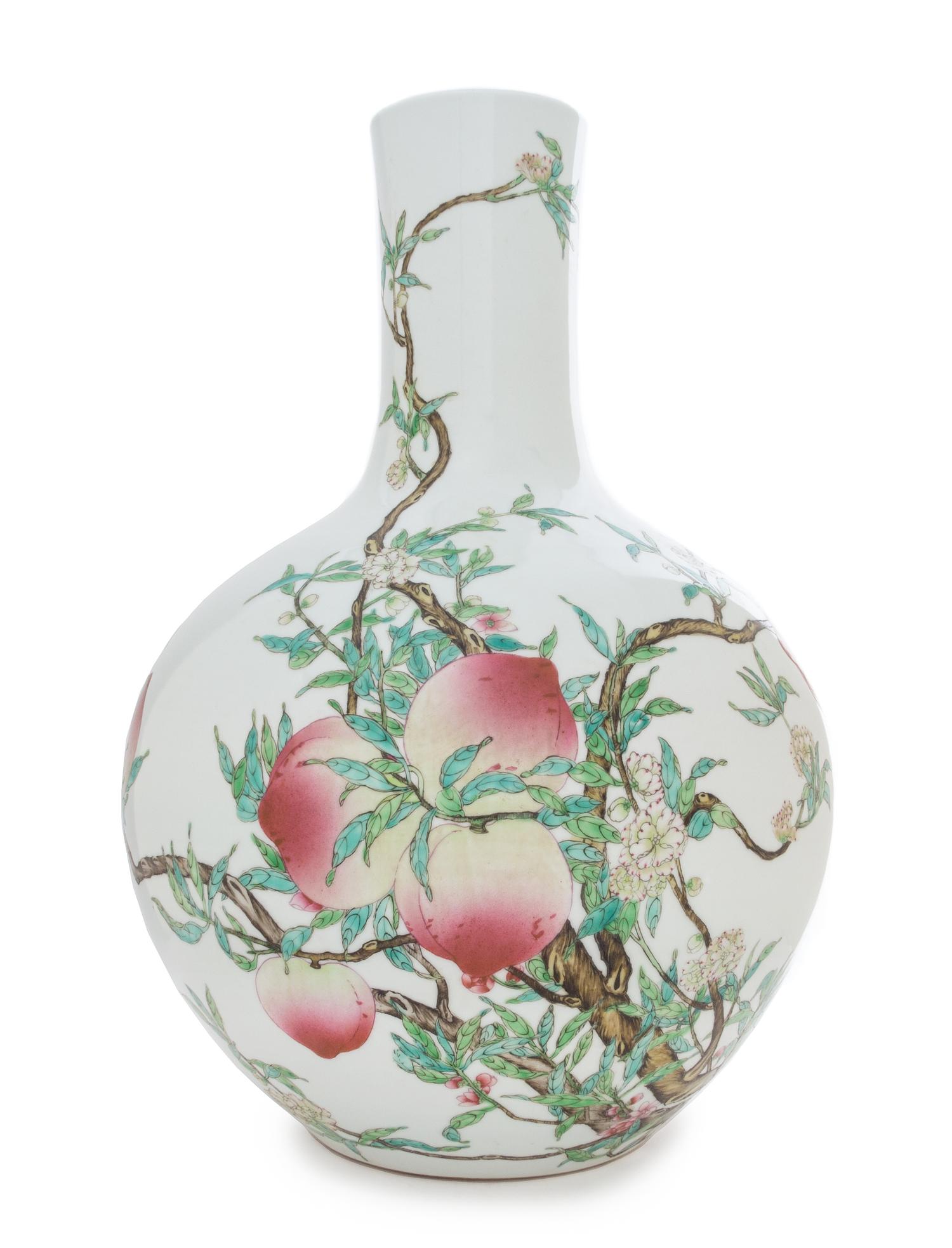 A Large Famille Rose Porcelain Vase, Tianqiuping Height 21 3/4 inches. — 20TH CENTURY