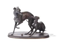 After Pierre-Jules Mêne (French, 1810-1879), A Bronze Sculpture of Two Greyhounds Playing with a Ball