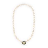 Cultured Pearl, Opal, and Diamond Necklace