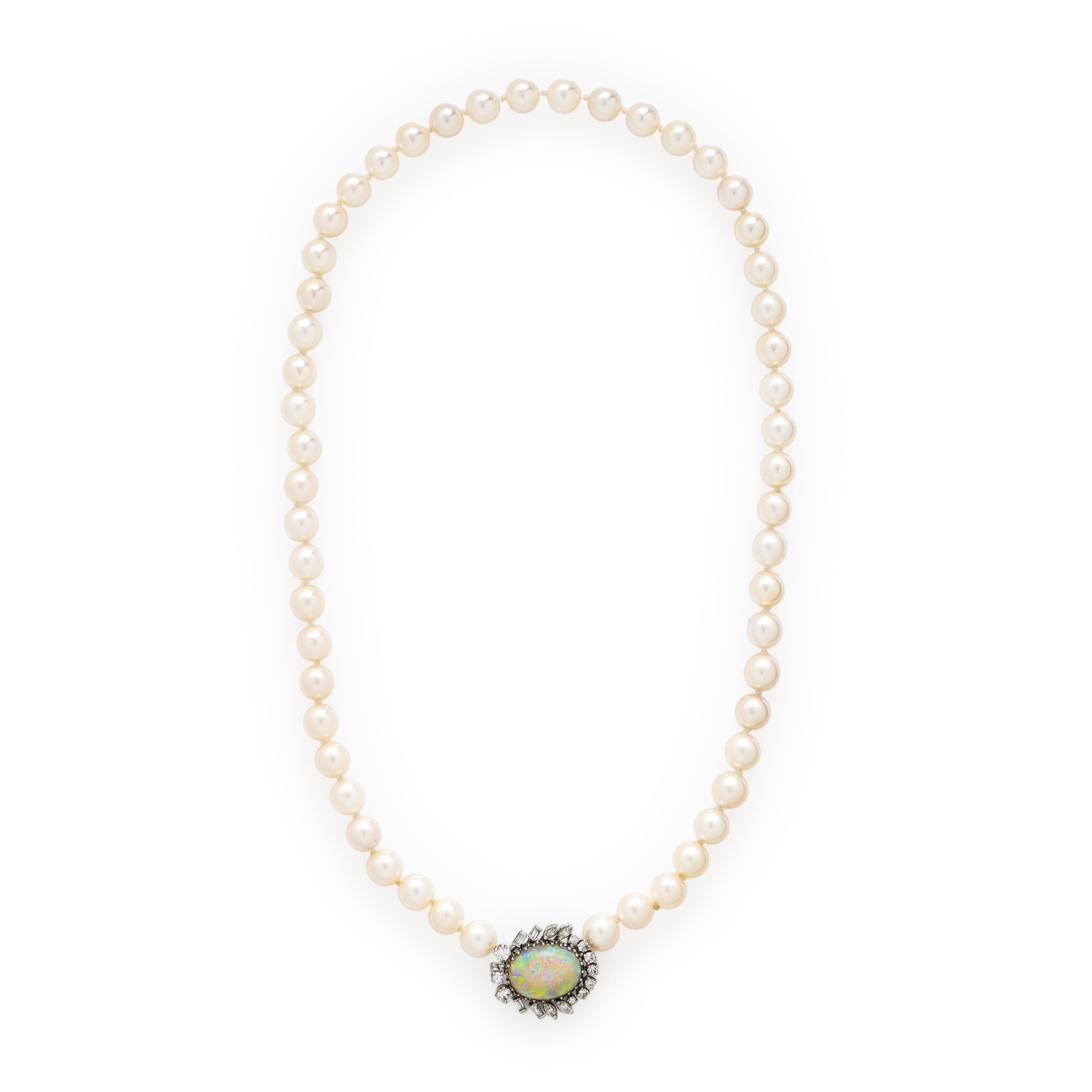 Cultured Pearl, Opal, and Diamond Necklace