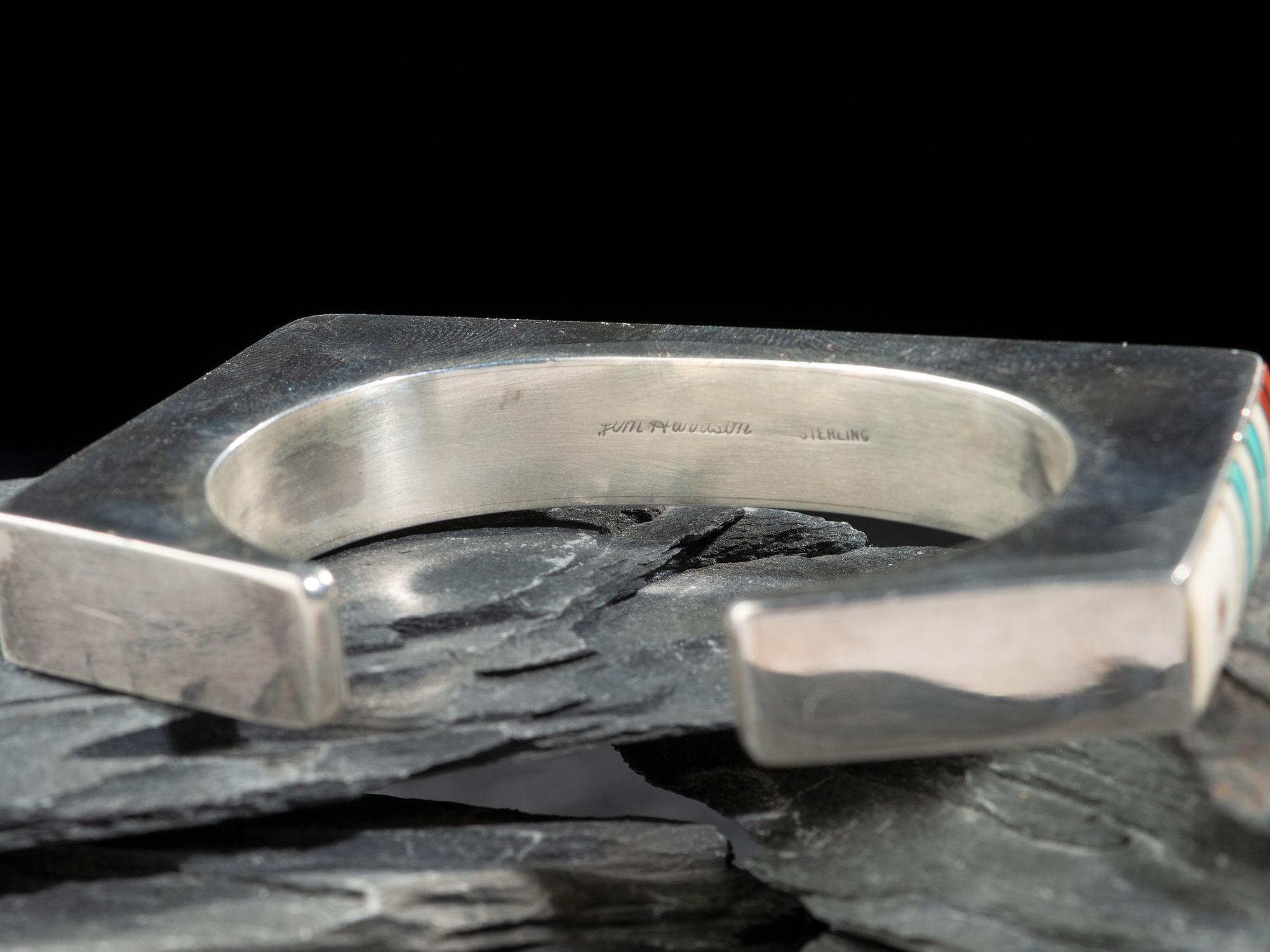 Angular Sterling Silver Cuff Bracelet, with Mosaic Inlay