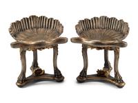 A Pair of Continental Parcel Gilt and Silvered Wood “Grotto” Stools