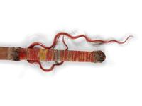 Sioux Beaded Hide Tobacco Bag, with Quilled Pipe Stem and Catlinite Bowl