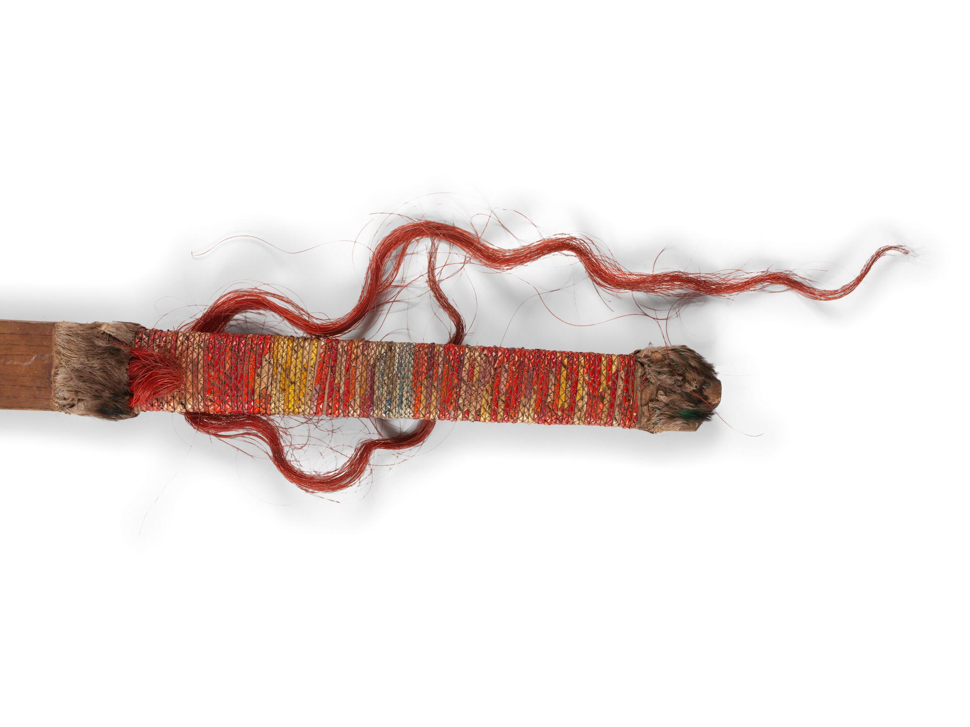 Sioux Beaded Hide Tobacco Bag, with Quilled Pipe Stem and Catlinite Bowl
