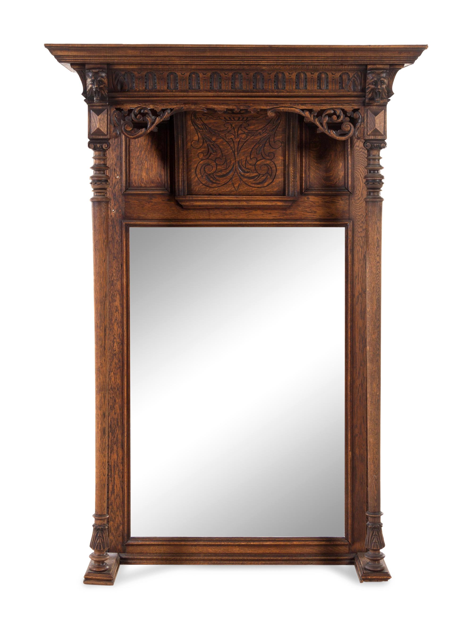 A Renaissance Revival Carved Oak Overmantel Mirror