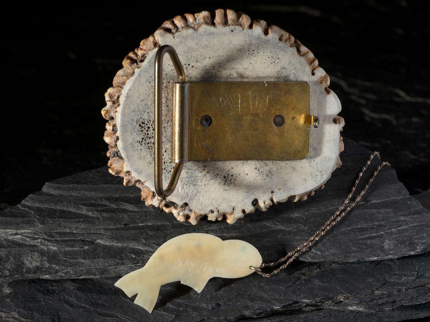 Antler Killer Whale Belt Buckle AND Walrus Ivory Seal Pendant