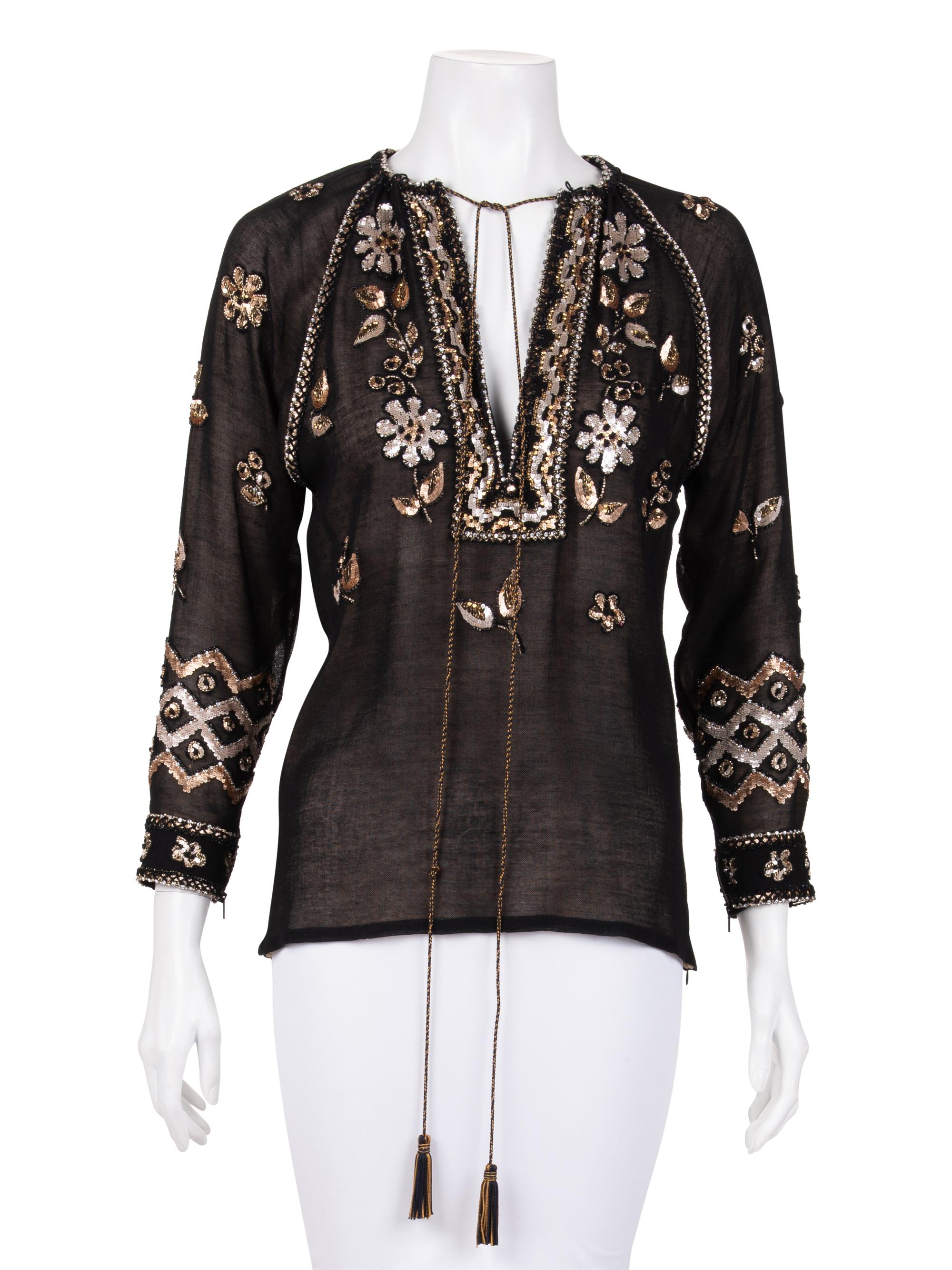 Yves Saint Laurent Haute Couture Embellished Silk Top, 1970-2000s