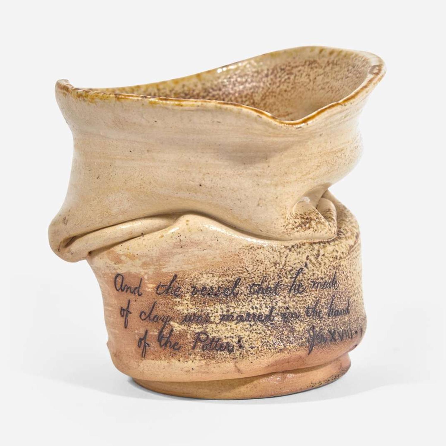 Martin Brothers (English, active 1873-1914) Crumpled Vase with Inscription, Martin Brothers, UK, 1884