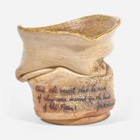 Martin Brothers (English, active 1873-1914) Crumpled Vase with Inscription, Martin Brothers, UK, 1884