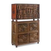 A Spanish Walnut and Marquetry Vargueño and Stand